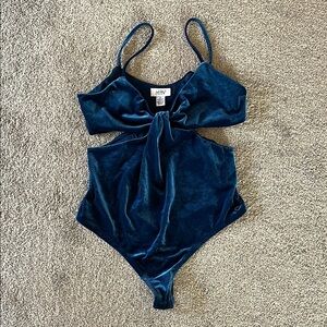 Just Polly Blue Velvet Bodysuit